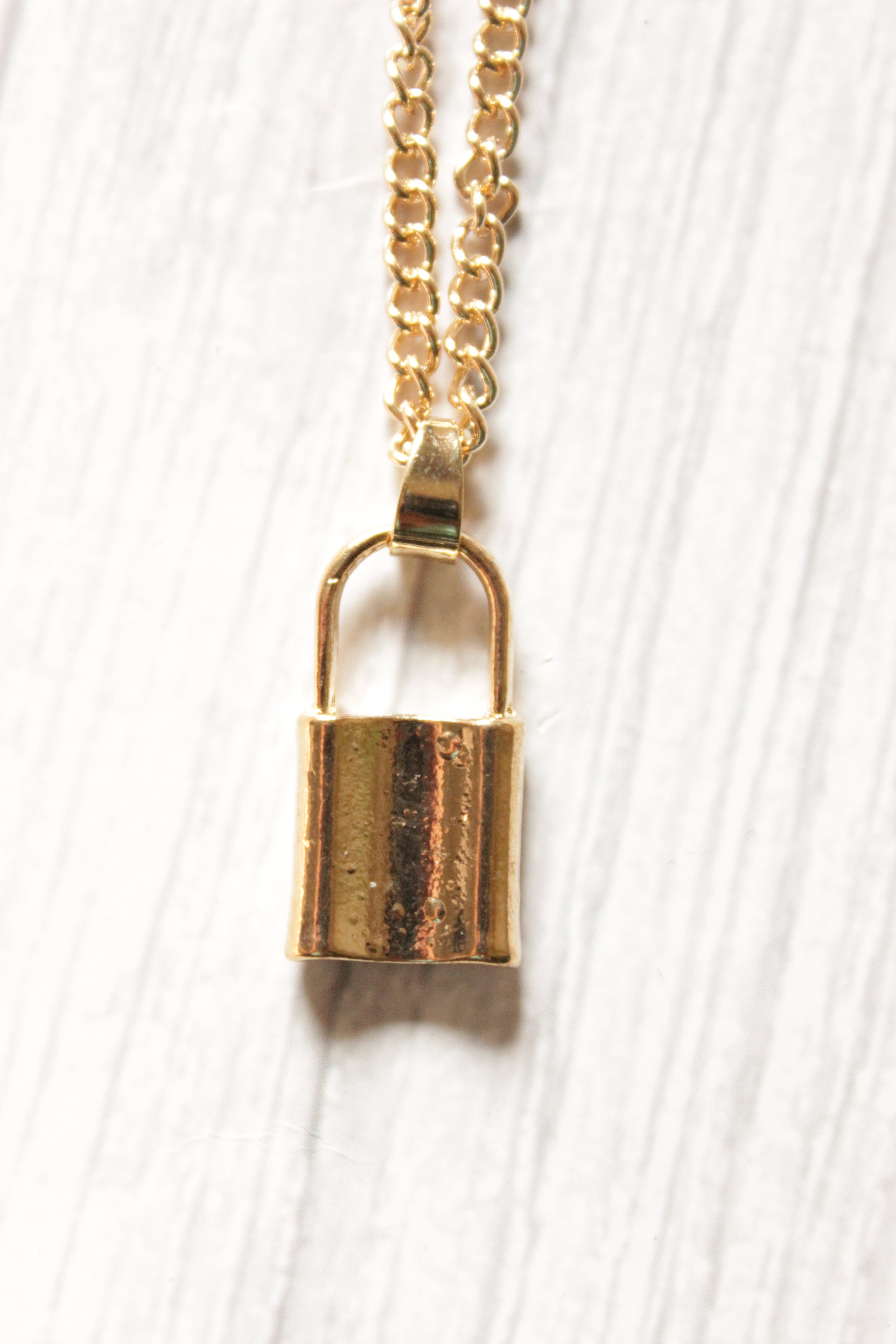3 Layer Gold Toned Lock Chain Necklace