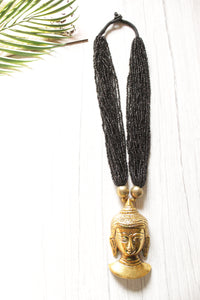 Black Beads Handcrafted Long Buddha Pendant Necklace