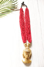 Load image into Gallery viewer, Red Beads Handcrafted Long Buddha Pendant Necklace
