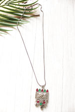 Load image into Gallery viewer, Premium Oxidised Finish Metal Pendant with Ruby Red &amp; Green Stones Necklace

