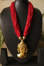 Load image into Gallery viewer, Red Beads Handcrafted Long Buddha Pendant Necklace
