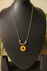 Gold Toned Sunflower Chain Necklace