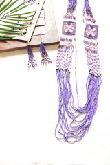 Hand Braided Purple and White Seed Beads Beaded Necklace
