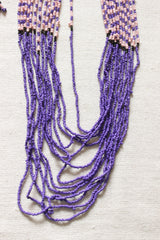 Hand Braided Purple and White Seed Beads Beaded Necklace