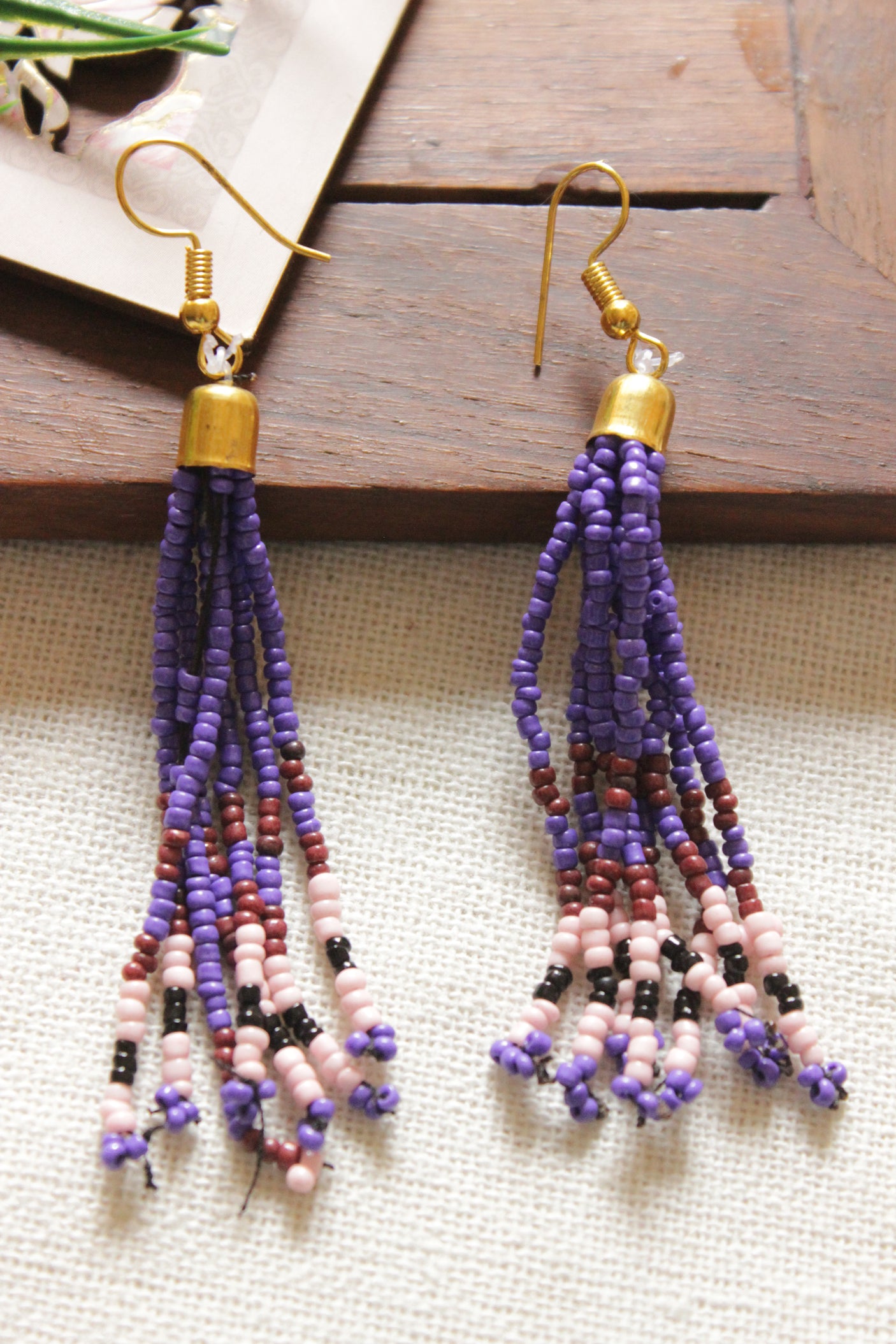 Hand Braided Purple and White Seed Beads Beaded Necklace