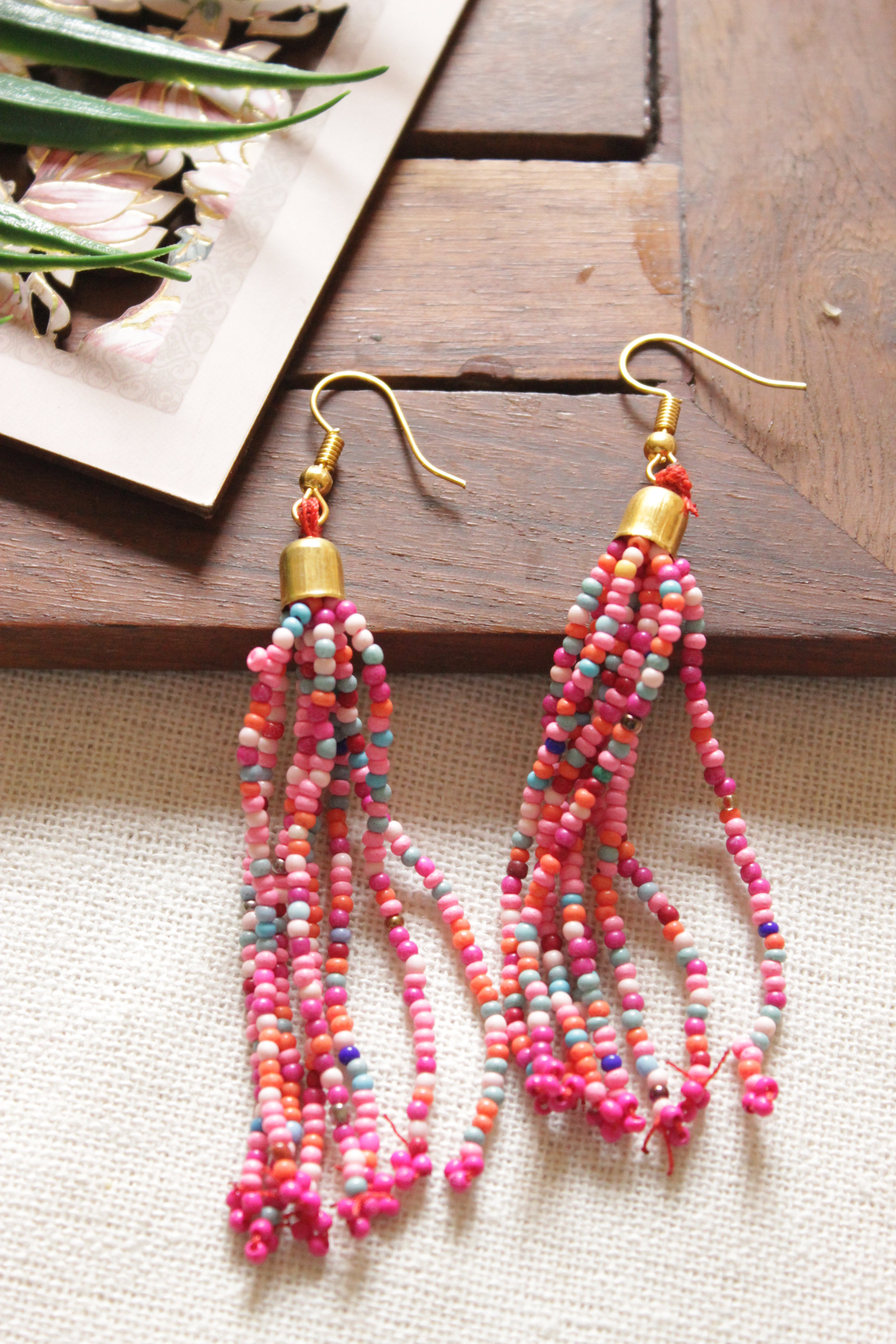 Fuchsia and Multi-Color Seed Beads Handmade Beaded Necklace
