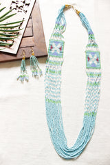 Sea Blue and White Seed Beads Handmade Beaded Necklace