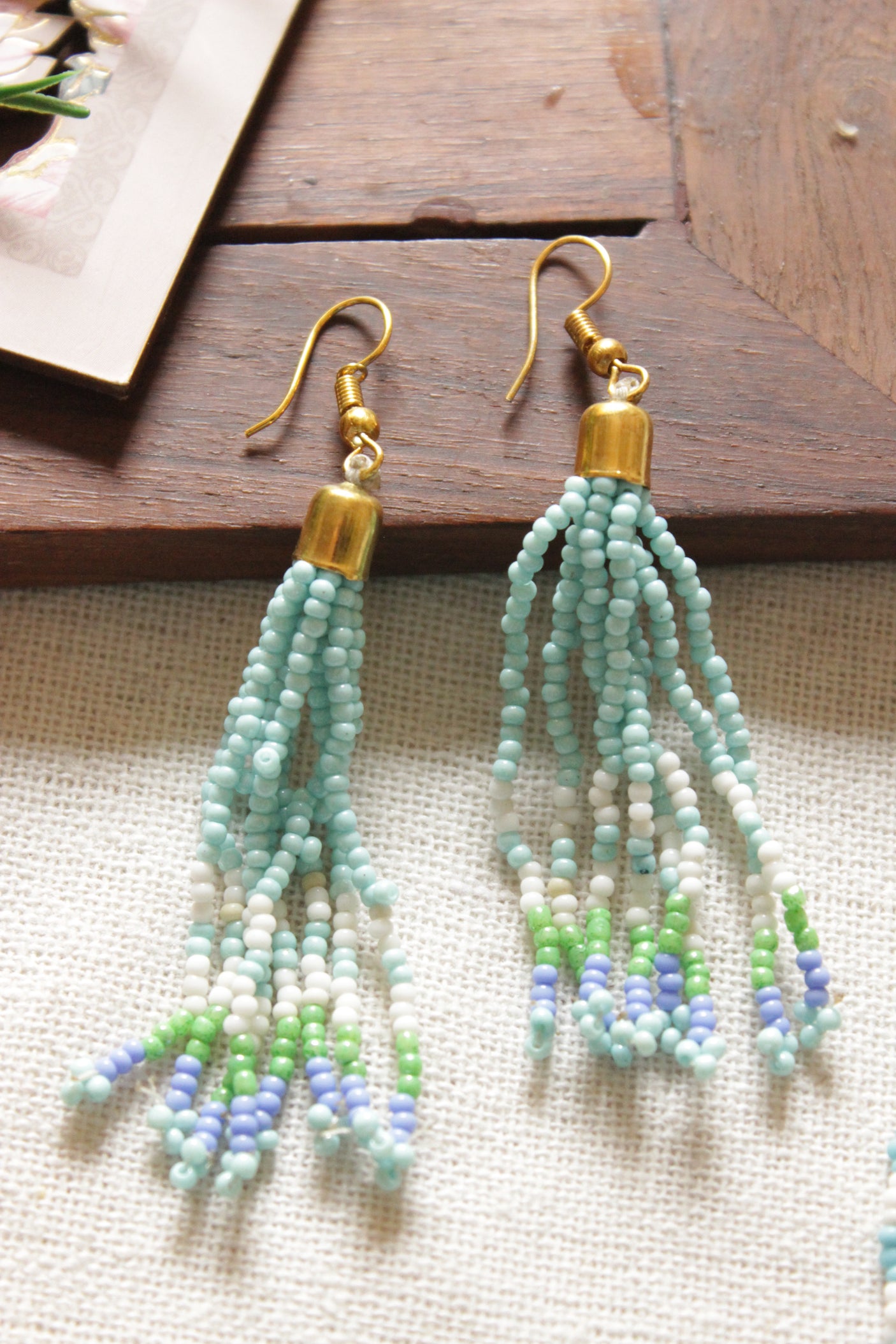 Sea Blue and White Seed Beads Handmade Beaded Necklace