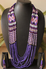 Hand Braided Purple and White Seed Beads Beaded Necklace