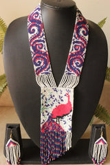 Violet and Fuchsia Peacock Motif Seed Beads Handmade Beaded Necklace