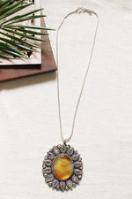 Load image into Gallery viewer, Sun Yellow Shaded Natural Gemstone Oxidised Finish Pendant Chain Necklace
