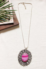 Load image into Gallery viewer, Pink Shaded Natural Gemstone Oxidised Finish Pendant Chain Necklace
