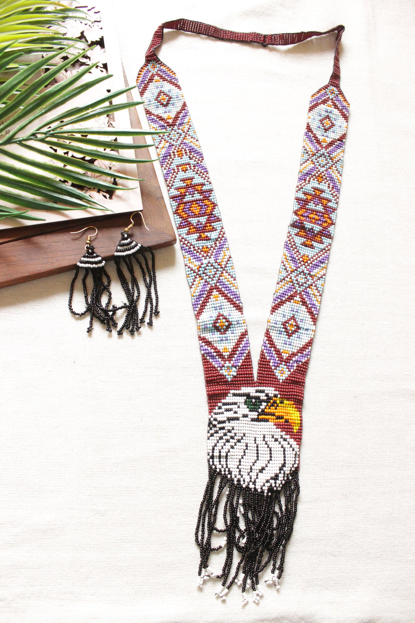 Multi-Color Bird Motif Seed Beads Handmade Beaded Necklace