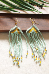 Blue and Mustard Peacock Motif Seed Beads Handmade Beaded Necklace