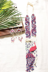 Violet and Fuchsia Peacock Motif Seed Beads Handmade Beaded Necklace
