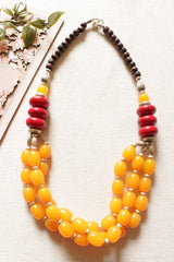 Yellow and Red Brass and Resin Beads Necklace