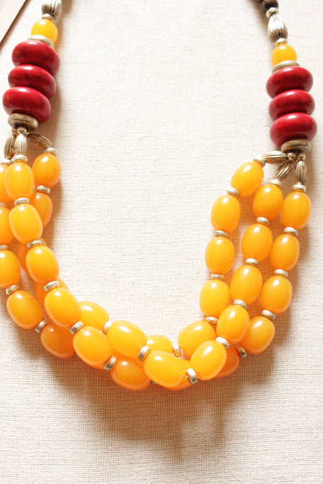 Yellow and Red Brass and Resin Beads Necklace