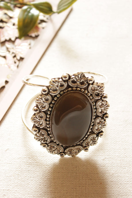 Brown Onyx Stone Embedded Oxidised Finish Adjustable Bracelet