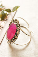 Fuchsia Onyx Stone Embedded Oxidised Finish Adjustable Bracelet