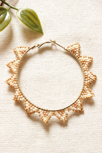 Ivory and Gold Seed Beads Handmade Beaded Hoop Earrings