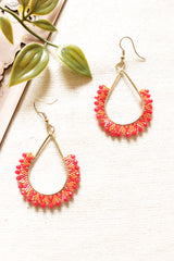 Shades of Red and Orange Seed Beads Handmade Beaded Tear Drop Earrings