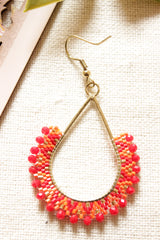Shades of Red and Orange Seed Beads Handmade Beaded Tear Drop Earrings