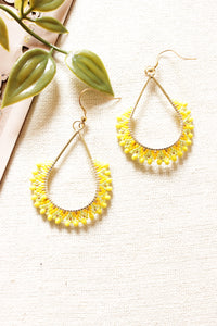 Shades of Yellow and Gold Seed Beads Handmade Beaded Tear Drop Earrings