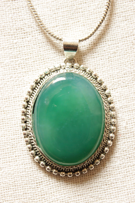 Sea Green Natural Gemstone Embedded Silver Finish Chain Necklace