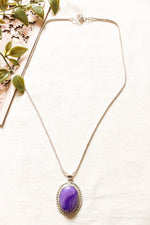 Load image into Gallery viewer, Purple Shaded Natural Gemstone Embedded Silver Finish Chain Necklace
