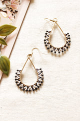 Shades of Black and White Seed Beads Handmade Beaded Tear Drop Earrings