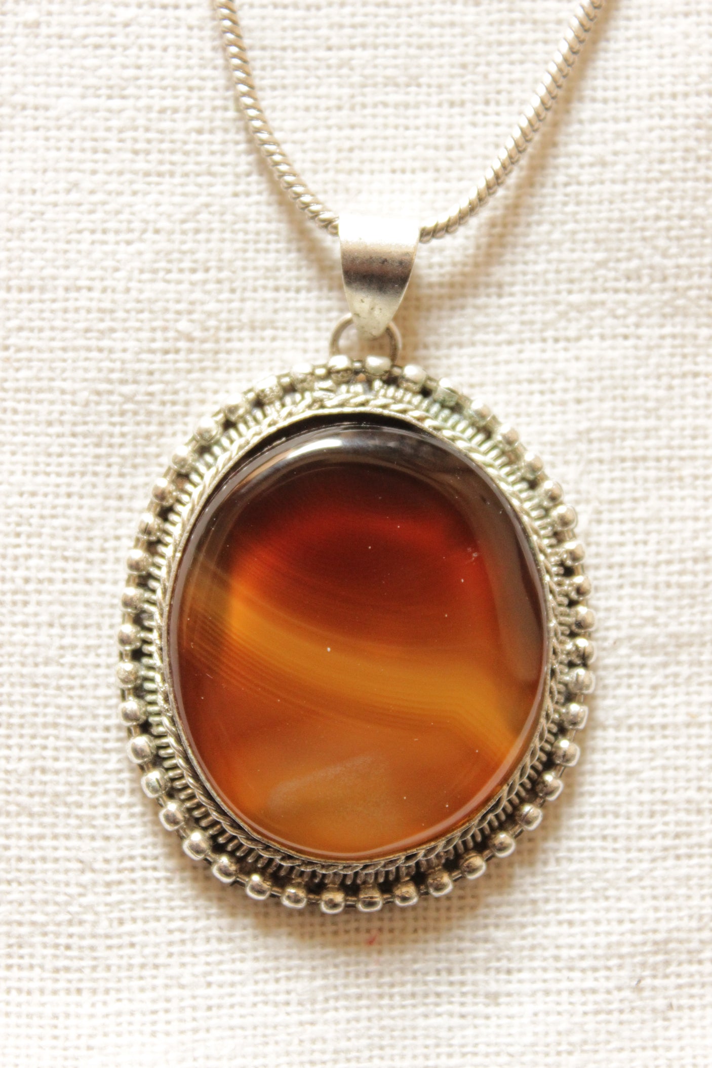 Shades of Brown Natural Gemstone Embedded Silver Finish Chain Necklace