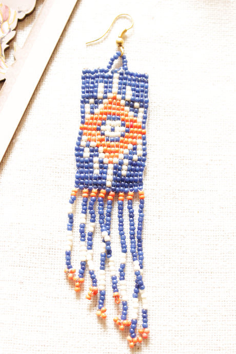 Blue and Orange Seed Beads Handmade Beaded Dangler Earrings
