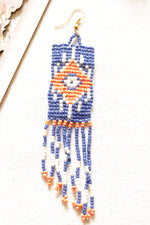 Load image into Gallery viewer, Blue and Orange Seed Beads Handmade Beaded Dangler Earrings
