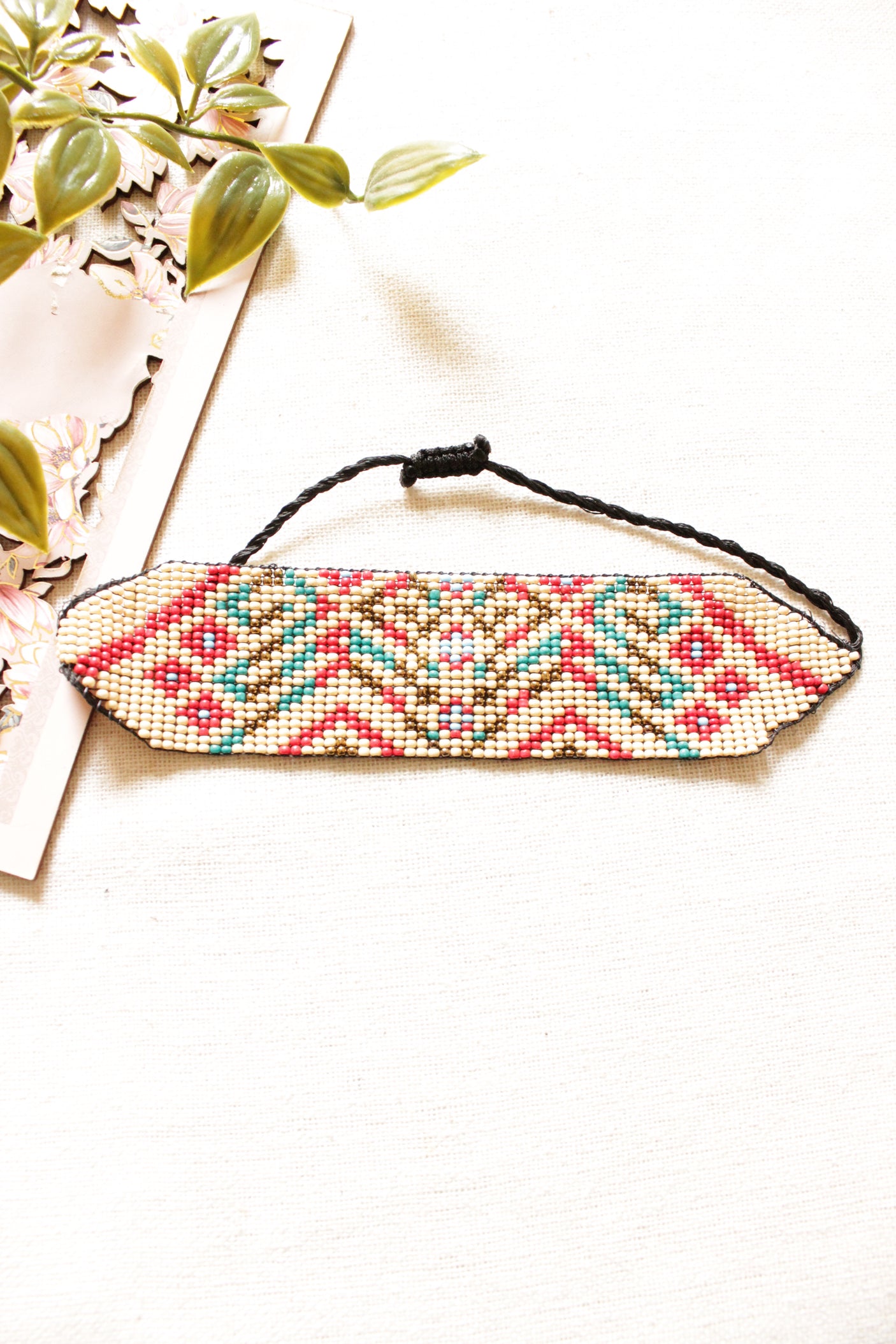 Red and Turquoise Earthy Tones Seed Beads Handmade Beaded Bracelet with Adjustable Length