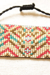 Red and Turquoise Earthy Tones Seed Beads Handmade Beaded Bracelet with Adjustable Length