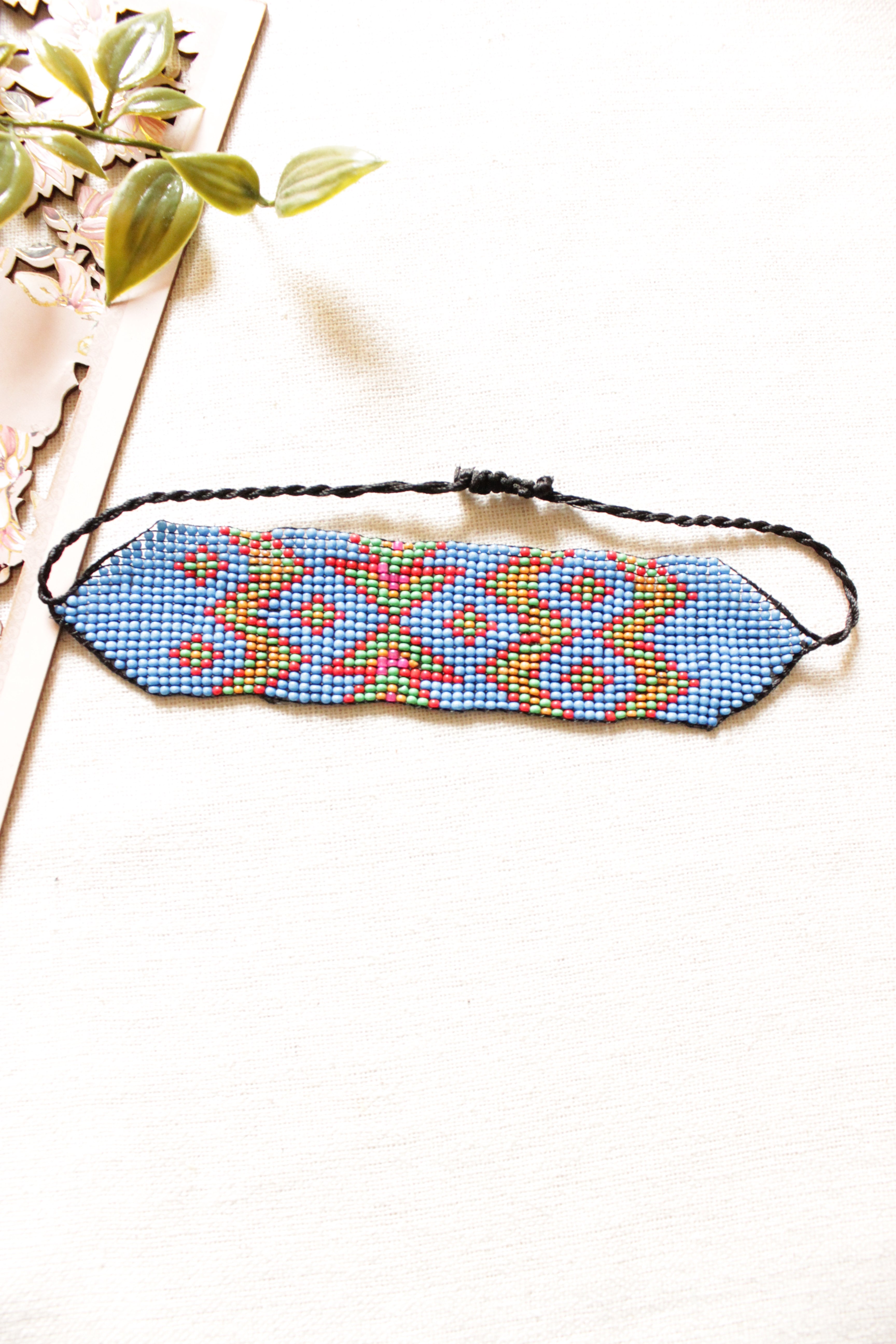 Blue Seed Beads Handmade Beaded Bracelet with Adjustable Length
