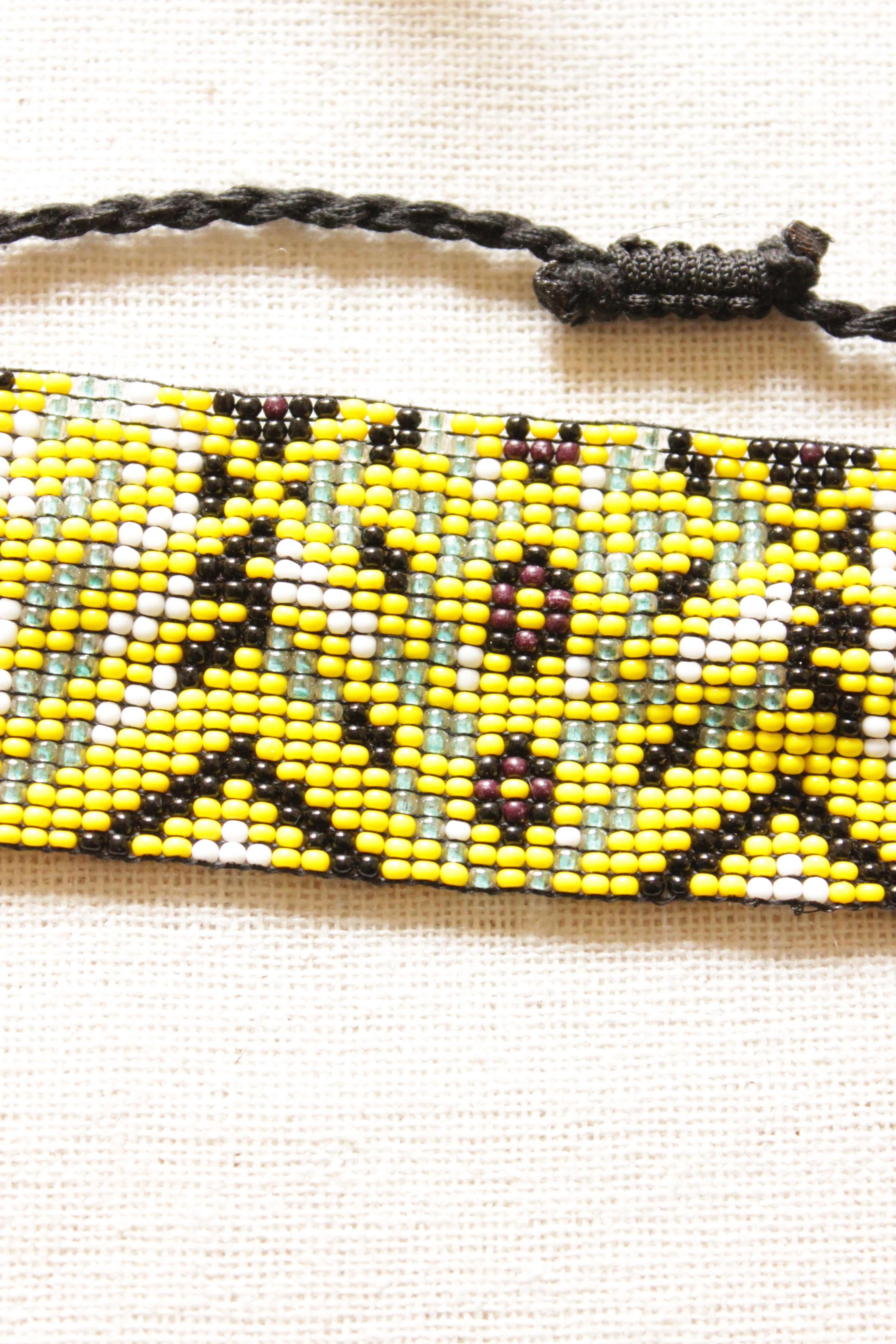 Yellow and Black Seed Beads Handmade Beaded Bracelet with Adjustable Length