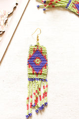 Violet and Sea Green Seed Beads Handmade Beaded Dangler Earrings