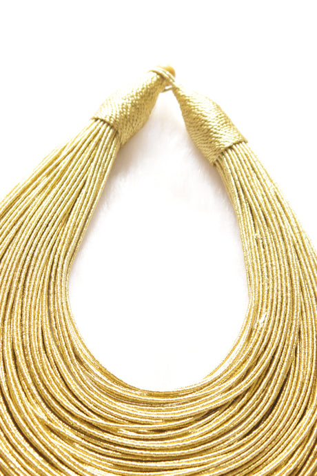 Muted Beige Handmade Silk Threads Multi-Layer Statement African Choker Necklace