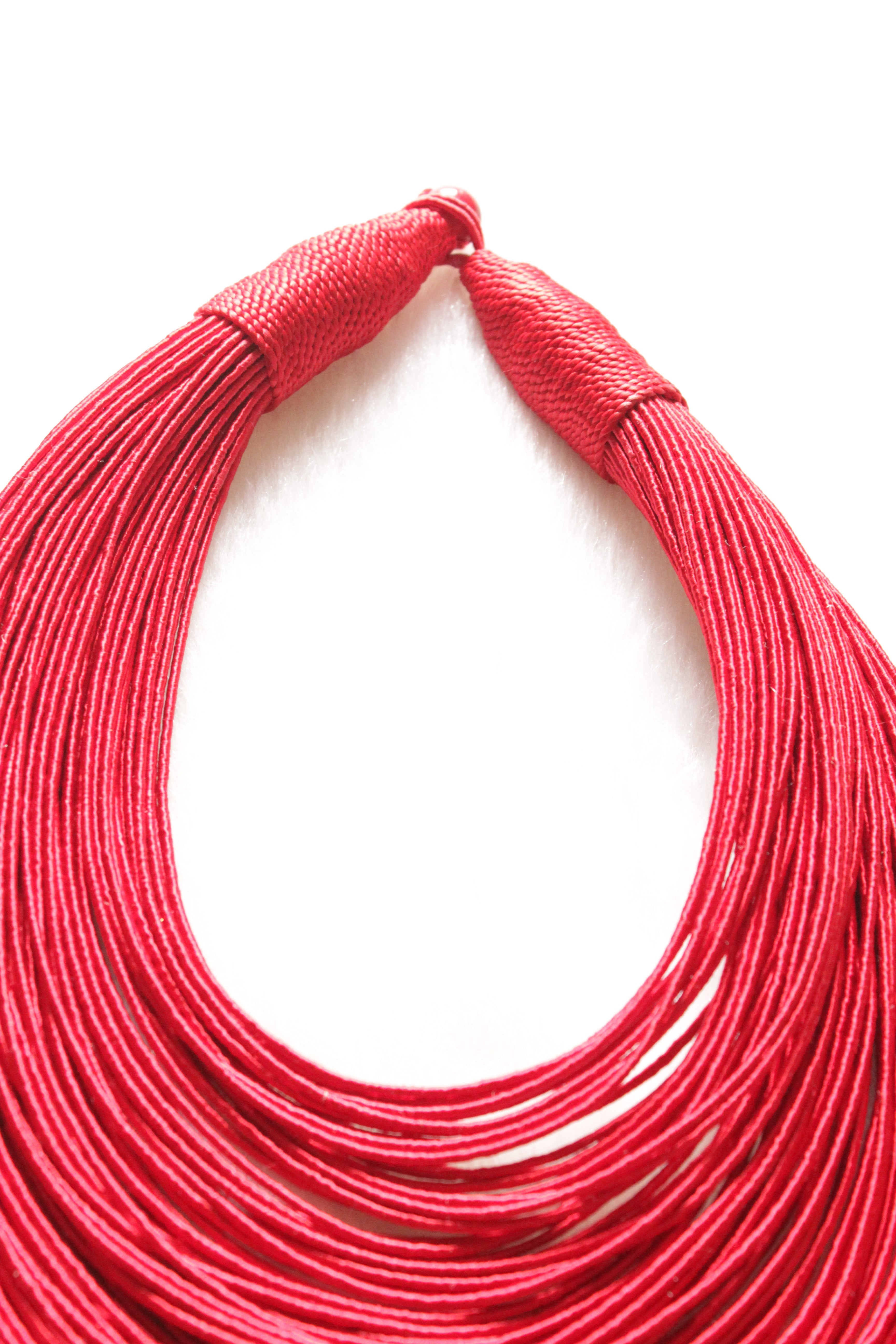 Red Handmade Silk Threads Multi-Layer Statement African Choker Necklace