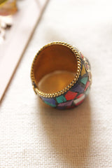 Multi-Color Gold Toned Tibetan Adjustable Ring