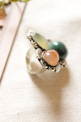 Multi-Color Gold Gemstones Embedded Oxidised Finish Adjustable Ring