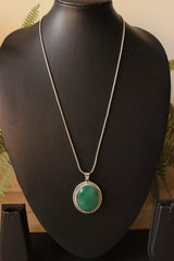 Sea Green Natural Gemstone Embedded Silver Finish Chain Necklace