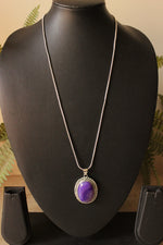 Load image into Gallery viewer, Purple Shaded Natural Gemstone Embedded Silver Finish Chain Necklace
