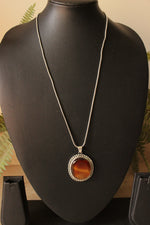 Load image into Gallery viewer, Shades of Brown Natural Gemstone Embedded Silver Finish Chain Necklace
