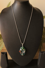 7 Chakra Tree of Life Natural Stone Beads Wrapped on Sea Green Natural Gemstone Pendant Brass Chain Necklace