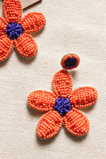 Load image into Gallery viewer, Violet and Orange Handmade Flower Shape Beaded Earrings
