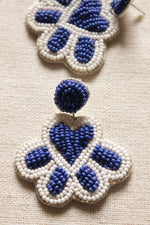 Load image into Gallery viewer, Violet and White Handmade Abstract Shape Beaded Earrings
