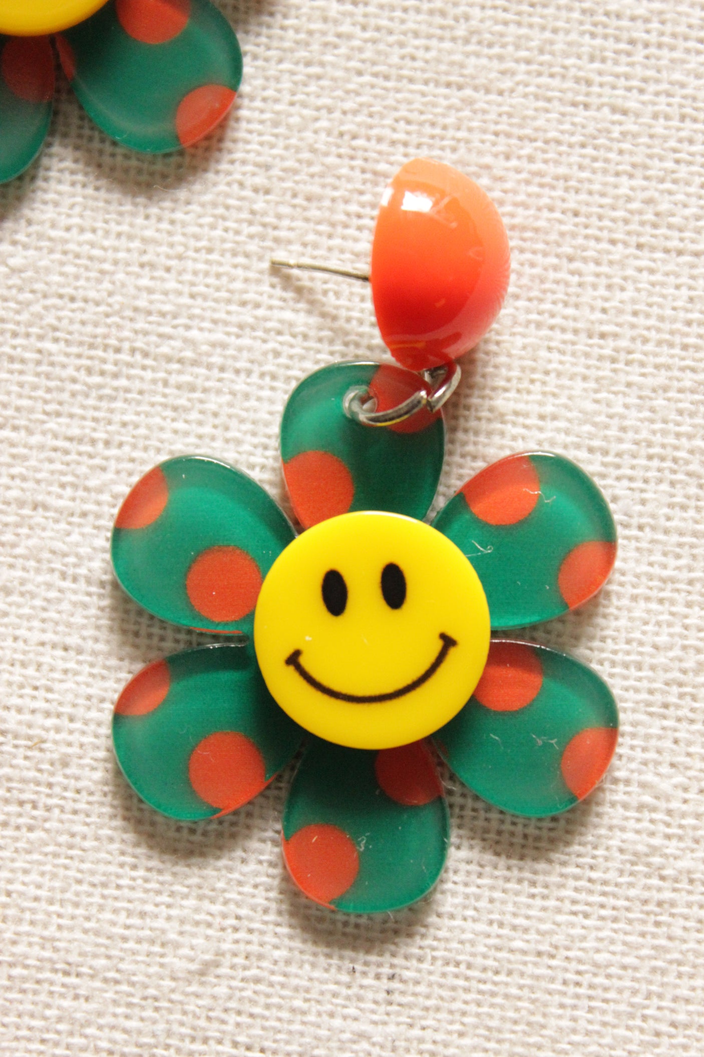 Green and Yellow Smiley Flower Acrylic Earrings