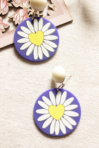 Flower Printed Circular Acrylic Earrings